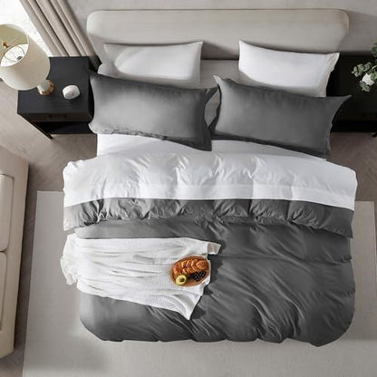 Hearth & Harbor Prewashed Queen Duvet Cover Set, Grey