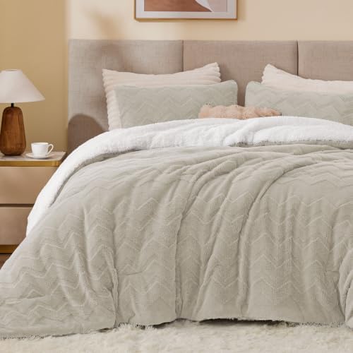 BEDELITE Fluffy Sherpa Queen Comforter Set,Taupe