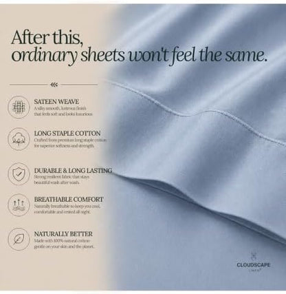 CLOUDSCAPE Millennium Series Egyptian Cotton Sheets TwinXL Size, FrenchBlue