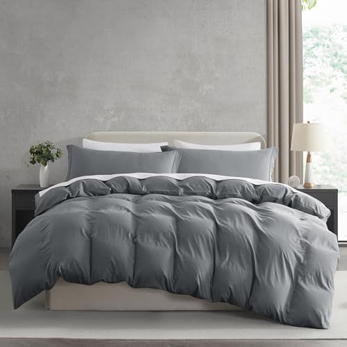 Hearth & Harbor Prewashed Queen Duvet Cover Set, Grey