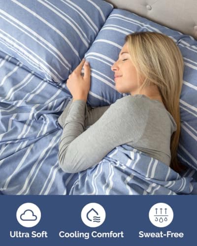 CGK Linens 2 Pack Extra Deep Full Fitted Sheets - Blue Stripes