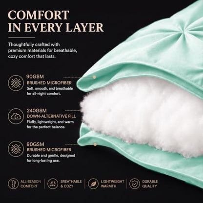 CozyLux Queen Comforter Set Mint Green, 7 Pieces Pintuck Bed in a Bag