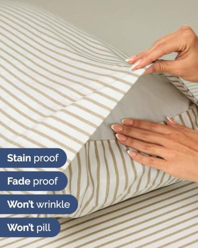 Extra Deep Flex Top Split Head King Sheet Set - 6pc Sheets - Beige Stripes