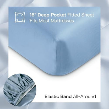 Sijo AiryWeight Tencel Sheet Set, 100% Lyocell Derived from Eucalyptus, Buttery Soft, Architectural Digest Best Cooling Sheets Winner - 3pc - 1 Pillowcase 1 Fitted 1 Top (Sky, Twin)