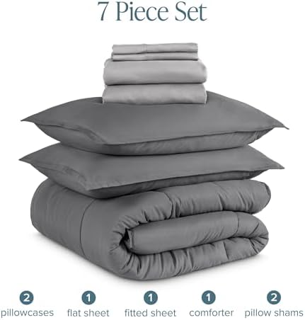 Bare Home Bed-in-A-Bag 7 Piece Set (Full XL, Grey/Light Grey)