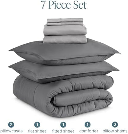 Bare Home Bed-in-A-Bag 7 Piece Set (Full, Grey/Light Grey)
