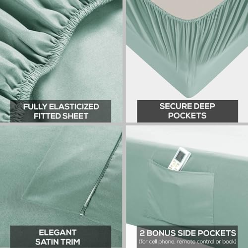 Mueller UltraTemp 6 PC Queen Sheet Set - Ultra-Soft Luxury Series, Cooling & Breathable Hotel Luxury Bed Sheets, Deep Pocket Wrinkle-Free Oeko-TEX, Light Teal