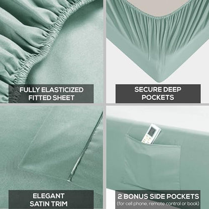 Mueller Luxury 6 PC Full Size Bed Sheets, Super Soft, Deep Pocket up to 16" Full Size Sheets, Transfers Heat, Breathes Better, Hypoallergenic, Wrinkle-Resistant, Oeko-TEX, Light Teal