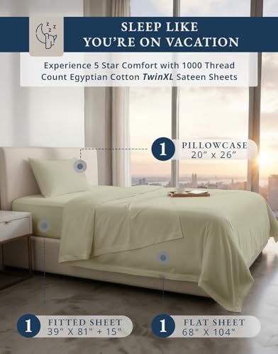 LANE LINEN Twinxl Sheets Set 1000 Thread Count 100% Egyptian Cotton - Linen