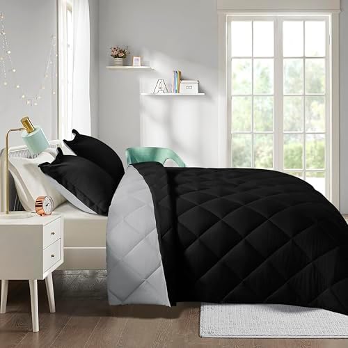 HIG 3pc Black/Gray Full Size Bedding Comforter Set Duvet Insert Blanket