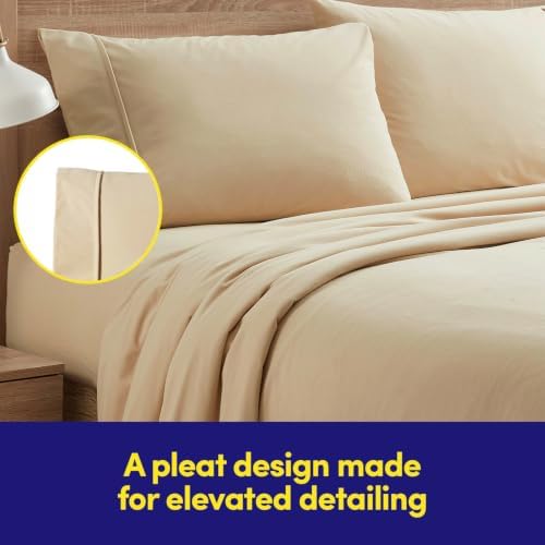 Flannel Sheets Warm and Cozy Deep Pocket Breathable All Season Bedding Set with Fitted, Flat and Pillowcases, Queen, Beige