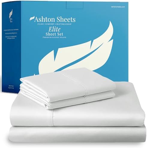 100% Egyptian Cotton Sheets Twin Size - Luxury 800 Series Elite Collection Egyptian Cotton Twin Size Bed Sheet Set (3 PC, White), Soft, Cooling, 16" Deep Pocket Sateen Hotel Bedsheet