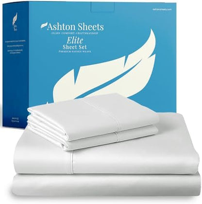 100% Egyptian Cotton Sheets Twin Size - Luxury 800 Series Elite Collection Egyptian Cotton Twin Size Bed Sheet Set (3 PC, White), Soft, Cooling, 16" Deep Pocket Sateen Hotel Bedsheet