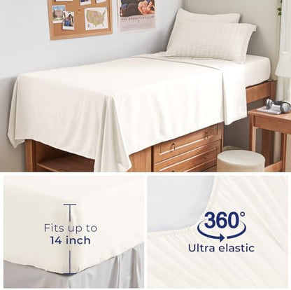 HYMOKEGE Ivory Twin XL Comforter Set Seersucker 5 Pieces, All Season Luxury Bed in a Bag for Bedroom, Bedding Set with Comforter, Sheets, Pillowcase & Sham