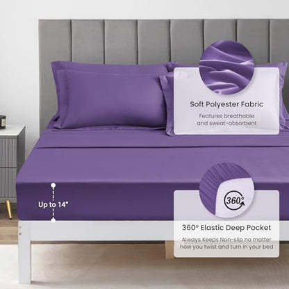 Love's cabin King Size Comforter Set Purple, 7 Pieces King Bed in a Bag, All Season Bedding Sets with 1 Comforter, 1 Flat Sheet, 1 Fitted Sheet, 2 Pillowcase and 2 Pillow Sham