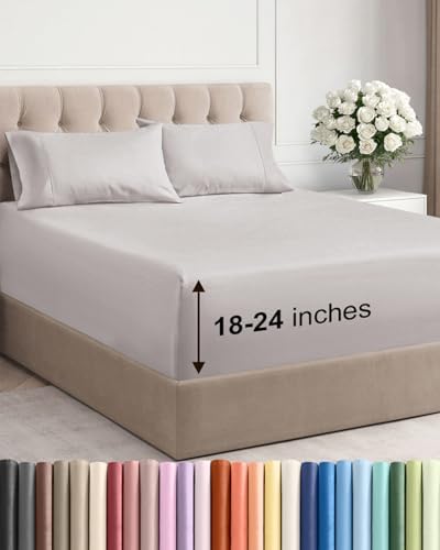 Extra Deep Cal King Sheet Set - 4 Piece Breathable & Cooling - Light Grey
