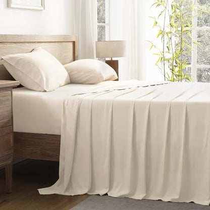 Andency Beige King Sheets Set 100% Viscose Derived from Bamboo