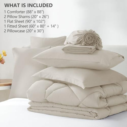 CozyLux Queen Comforter Set 88"x88" Beige - 7 Piece Bed in a Bag