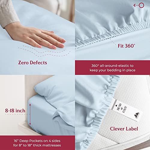 Mayfair Linen Egyptian Cotton Light Blue Queen Sheets Set - Luxury 800 Series High Thread Count Queen Bed Sheet Set (4 PC), Soft Cooling 16" Deep Pocket Hotel Bed Sheet Set - Tranquil Collection