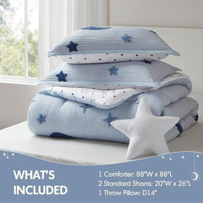 Intelligent Design Kids Blue Star Moon Queen Comforter Set, 4pc
