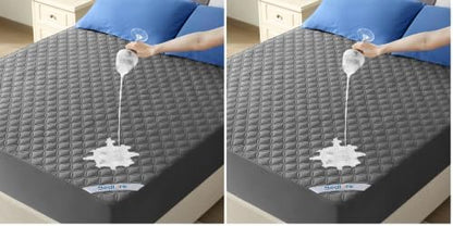 BEDLORE Waterproof Mattress Protector, Noiseless Queen Size Mattress Pad with Deep Pocket Fitted Up to 6"-18", Soft Breathable Dirt-Proof Bed Mattress Cover Washable Bedroom, Hotel (Gray) (Pack of 2)