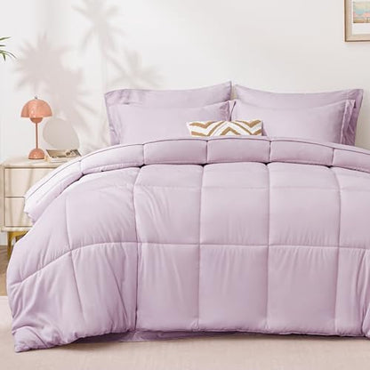 Love's cabin King Size Comforter Set Light Purple, 7 Pieces King Bed in a Bag, All Season Bedding Sets with 1 Comforter, 1 Flat Sheet, 1 Fitted Sheet, 2 Pillowcase and 2 Pillow Sham