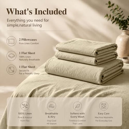MEISHANG 100% French Linen Sheets California King,4 Pcs,18-24" Deep Pocket