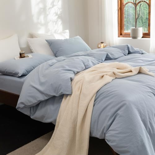 FOSSA Duvet Cover Set 100% Washed Cotton Linen Feel Twin