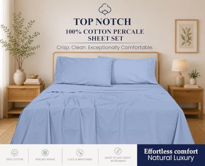 ZOYER 100% Cotton Sheets – Twin Size Percale Bedding, Cooling & Breathable, Durable with a Crisp, Soft & Comfortable Feel, 16" Deep Pocket, 3-Piece Set, Dusty Blue
