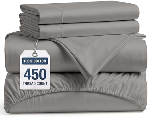 450TC 100% Long-Staple Cotton King Bed Sheets - Soft Sateen Weave, Paloma
