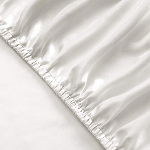 SiinvdaBZX 4Pcs Satin Sheet Set Queen Size 15-Inch Deep Pocket, Ivory White
