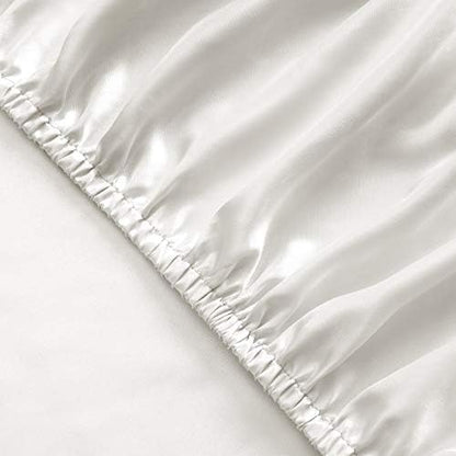 SiinvdaBZX 4Pcs Satin Sheet Set Queen Size 15-Inch Deep Pocket, Ivory White