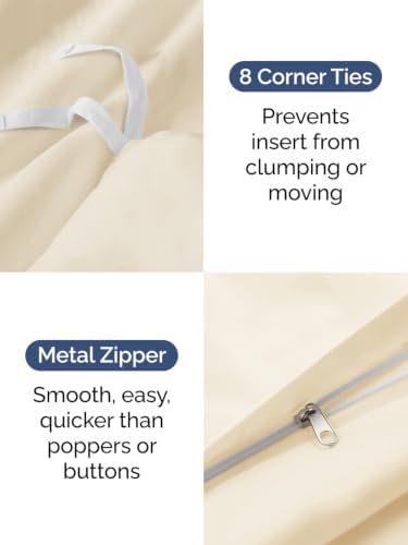 Duvet Cover Queen Size - Soft 3 Piece with Zipper Closure - Off White