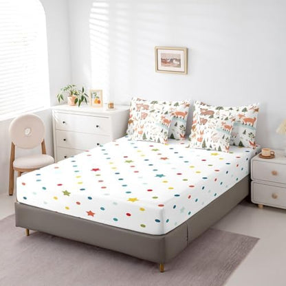 Feelyou Cartoon Animals Comforter Set 7 Pieces Twin Size Cute Zoo Bear Fox Rabbit Bedding Set for Boys Girls Nature Bed in a Bag with Comforter, Sheets, Pillowcases & Cushion Covers