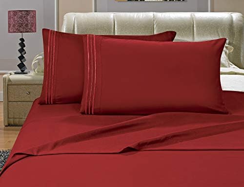 Elegant Comfort Luxurious Bed Sheets Set on Amazon 1500 Premier Wrinkle,Fade and Stain Resistant 4-Piece Bed Sheet Set, Deep Pocket, King Burgundy (Pack of 2)