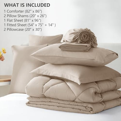 CozyLux Full Comforter Set 82"x86" Wheat - 7 Piece Bed in a Bag