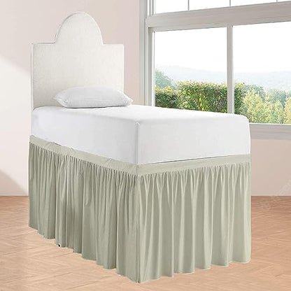 Full XL 40" Inch Drop Long Dorm Bed Skirt, Ruffled Pattern College Dorm Room Bed Skirts, Split Corner, Easy Care, No Wrinkle Microfiber Bed Skirt