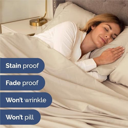 Split King 7 Piece Bed Sheet Set - Comfy, Breathable & Cooling - Wheat