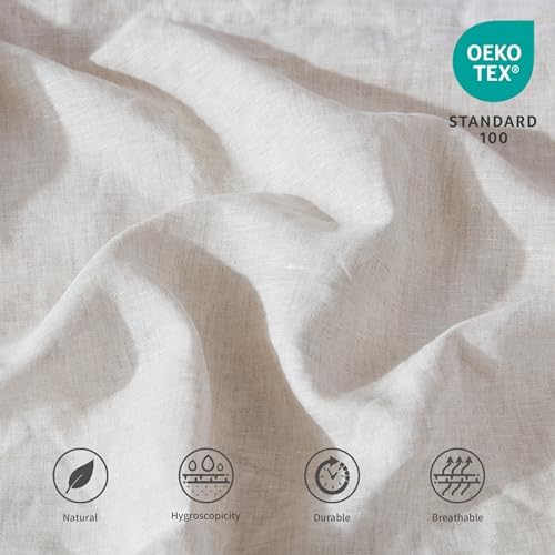 FALUCA 14-Inch 100% Linen Bed Skirt with Classic Tailored Drop Natural French Flax Dust Ruffle Cozy Soft Breathable Farmhouse Bedding (14" Queen, Linen)