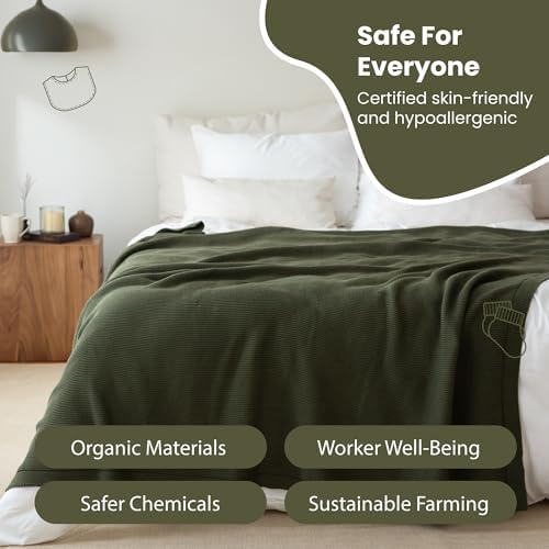 Dalisa Alina GOTS Organic Cotton Throw Blanket, Pepper Green, 60x80 in