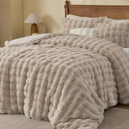 BEDELITE Faux Fur Comforter Set Twin,Thick Winter Comforter,Khaki