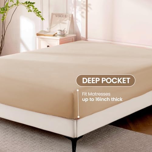 ROSE&RISY Khaki Twin Sheet Set, 3 Pieces Soft Bedding Twin Sheet Set, Breathable and Cooling,Includes 1 Fitted Sheet, 1 Flat Sheet, 1 Pillowcase - Deep Pocket (Khaki, Twin Size)