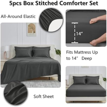 CozyLux Twin XL Comforter Set, 5-Piece Bed in a Bag, Dark Grey