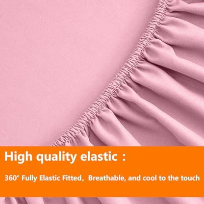 TAIMIT Pink Queen Size Comforter Set - 7 Pieces, Bed in a Bag Bedding Sets with All Season Soft Quilted Warm Fluffy Reversible Comforter,Flat Sheet,Fitted Sheet,2 Pillow Shams,2 Pillowcases
