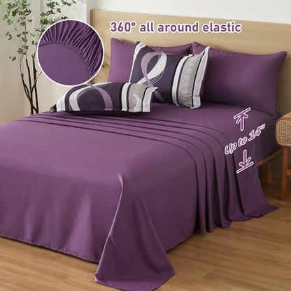 Anibedding Purple King Size Comforter Set,8 Pieces Boho Bed in a Bag