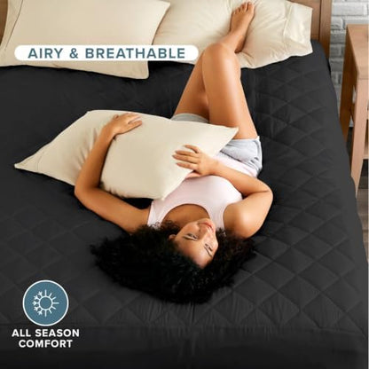 Bare Home Quilted Fitted Mattress Pad (Twin XL, Black)