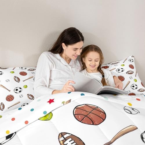 jejeloiu Ball Games Comforter Set Basketball Bedding Set Twin Size 2 Pcs