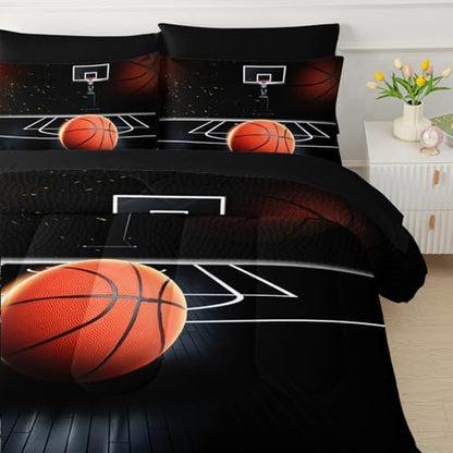 QOOMO Basketball 7 Pieces Comforter Set Full,3D Sports Bedding Set for Kids
