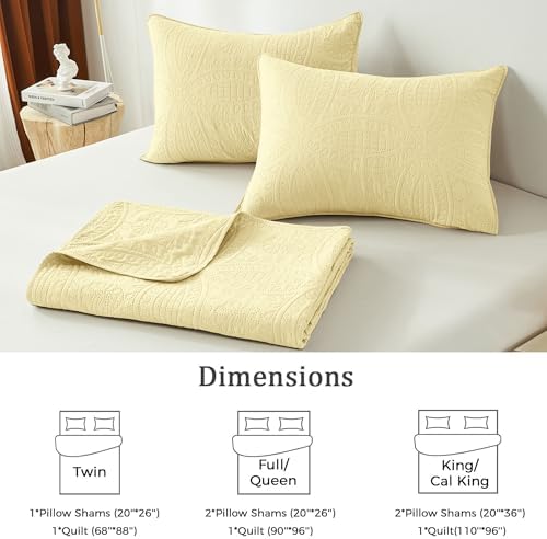 akkialla Butter Yellow King/Cal King Quilt Set,Ultrasonic Lightweight Bedspread Coverlet for Modern Minimalist Bedroom,Soft Microfiber Coin Pattern Bedding,3-Piece (1 Quilt,2 Pillow Shams)