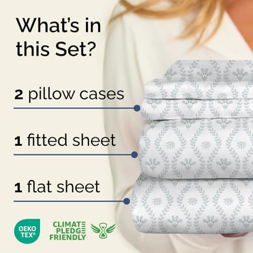 Cal King 4 Piece Floral Sheet Set - Breathable & Cooling - Grey Damask